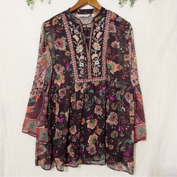 Soft Surroundings TOP ONLY Icon Asteria Sheer Top Varenna Plum M Medium - Picture 2 of 6